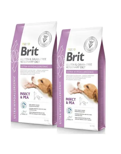 BRIT Veterinary Diet Dog Ultra-Hypoallergenic 2x12 kg hrana uscata dietetica hipoalergenica pentru caini