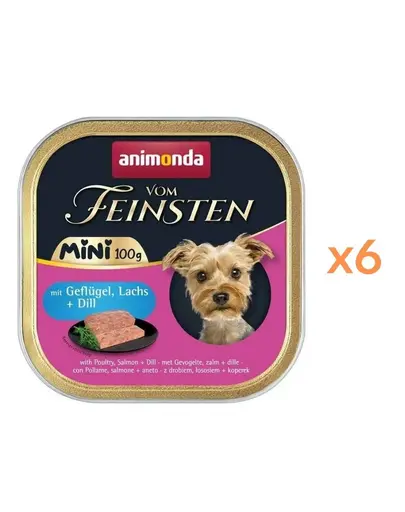 ANIMONDA Vom Feinsten Mini hrana umeda pentru caini de talie mica cu pasare, somon si marar 6x100 g