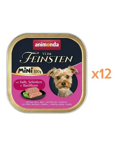 ANIMONDA Vom Feinsten Mini hrana umeda pentru caini de talie mica cu vitel, sunca si busuioc 12x100 g