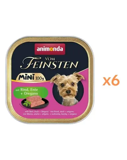 ANIMONDA Vom Feinsten Mini hrana umeda pentru caini de talie mica cu vita, rata si oregano 6x100 g