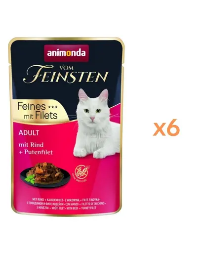 ANIMONDA Vom Feinsten Fines cu file de vita si file de curcan Adult 6x85 g hrana umeda pentru pisici