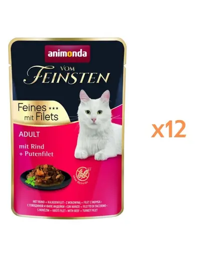 ANIMONDA Vom Feinsten Fines cu file de vita si file de curcan Adult 12x85 g hrana umeda pentru pisici