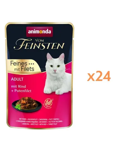 ANIMONDA Vom Feinsten Fines cu file de vita si file de curcan Adult 24x85 g hrana umeda pentru pisici