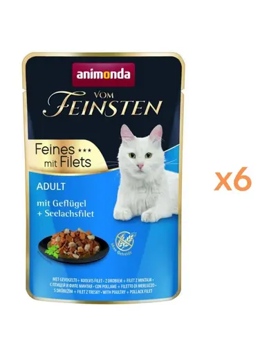 ANIMONDA Vom Feinsten Fines Adult hrana umeda pentru pisici cu pasare si file de cod Alaska (pollock) 6x85 g