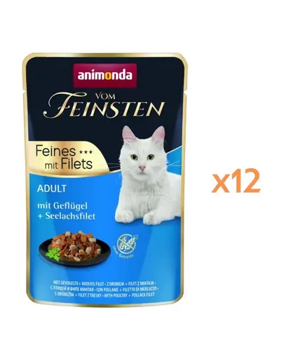 ANIMONDA Vom Feinsten Fines Adult hrana umeda pentru pisici cu pasare si file de cod Alaska (pollock) 12x85 g