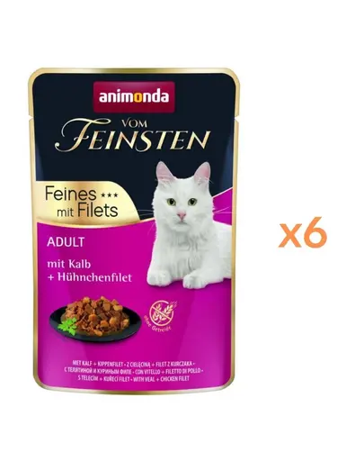 ANIMONDA Vom Feinsten Fines Adult hrana umeda pentru pisici cu vitel si file de pui 6x85 g