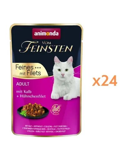 ANIMONDA Vom Feinsten Fines Adult hrana umeda pentru pisici cu vitel si file de pui 24 x 85 g