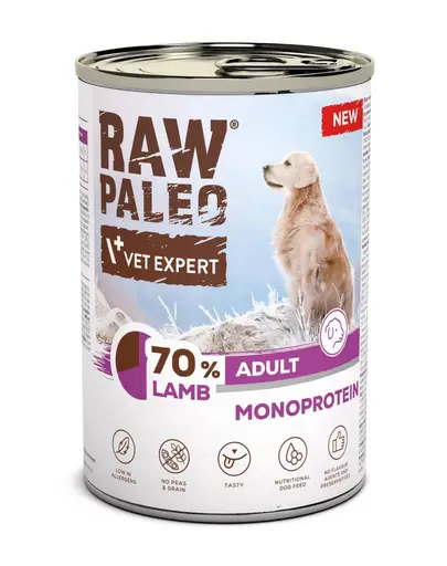 RAW PALEO Monoprotein Adult cu miel 400 g hrana umeda pentru caini