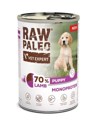 RAW PALEO Monoprotein Lamb Puppy 400 g hrana umeda cu miel pentru catei
