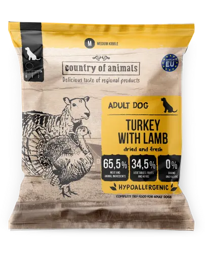 COUNTRY OF ANIMALS Turkey with Lamb M 50g curcan si miel, hrana uscata caini