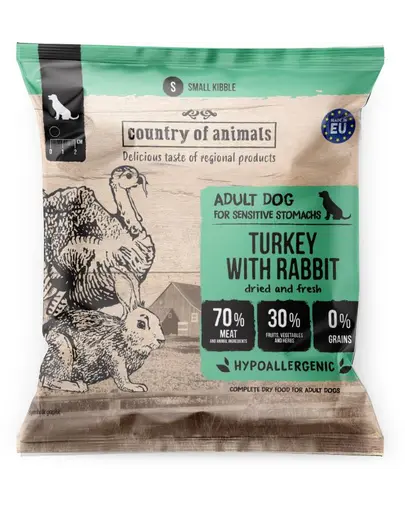 COUNTRY OF ANIMALS curcan si iepure M 50g hrana pentru caini