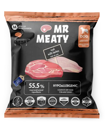 MR MEATY Veal with Turkey M 50g vitel si curcan, hrana uscata caini