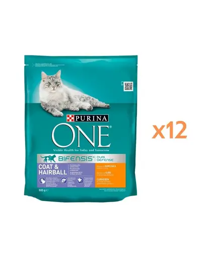 PURINA ONE Coat & Hairball 12x800 g hrana pisici adulte pentru blana si ghemotoace de par, cu pui si cereale integrale