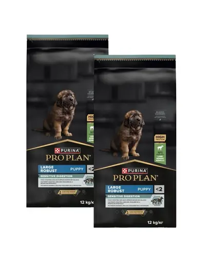 PURINA PRO PLAN Large Robust Puppy Sensitive Digestion 2x12 kg hrana uscata pentru catei de talie mare cu digestie sensibila, bogata in miel