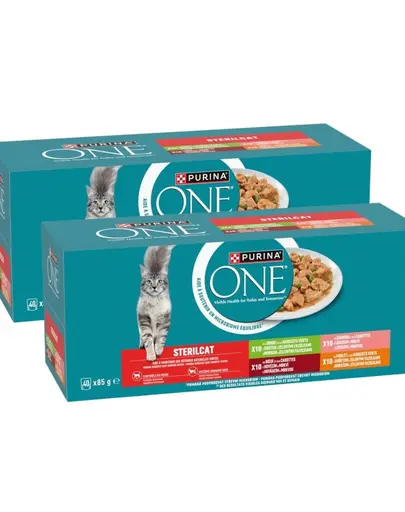 PURINA ONE Sterilcat 80x85 g hrana umeda pentru pisici sterilizate, cu curcan, vita, somon si pui