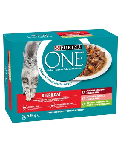 PURINA ONE Sterilcat Mix 24x85 g plicuri hrana pisici sterilizate, cu vita, somon si curcan