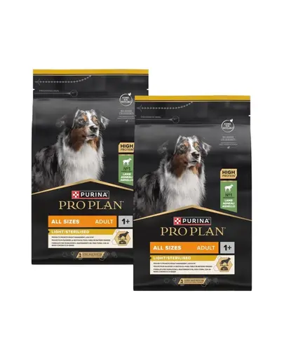 PURINA PRO PLAN Adult Light/Sterilised 2x3 kg hrana uscata pentru caini sterilizati, bogata in miel