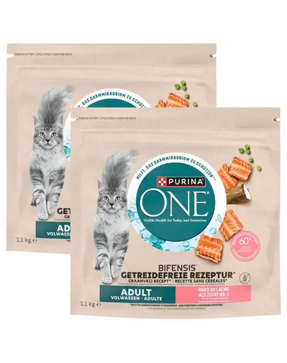 PURINA ONE Bifensis Grain Free Adult Salmon 2x1,1 kg hrana uscata fara cereale pentru pisici adulte, bogata in somon