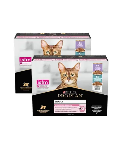 PURINA PRO PLAN Delicate Digestion 20x85 g hrana umeda pentru pisici cu digestie sensibila, cu curcan si peste oceanic in sos