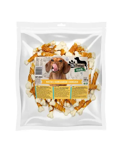 Recompense caini cuburi pui si cod MR. PRETZEL 500 g