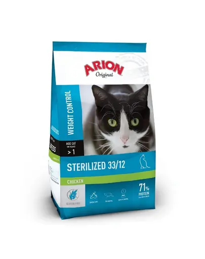 Hrana pisici sterilizate cu pui ARION Original Sterilized 33/12 300 g controlul greutatii si sustinerea digestiei