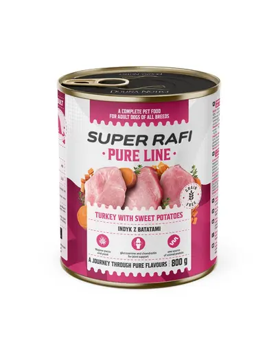 SUPER RAFI Pure Line curcan si cartofi dulci 800 g hrana caini adulti