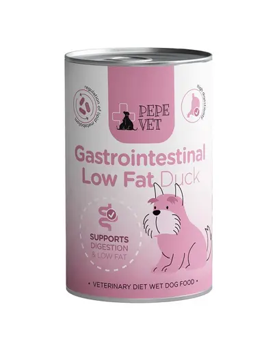 PAKA ZWIERZAKA PEPE Vet Gastrointestinal Low Fat Duck 400 g hrana umeda pentru caini, destinata sustinerii sistemului digestiv