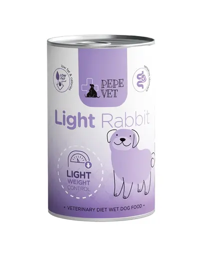 PAKA ZWIERZAKA PEPE Vet Light Rabbit 400 g hrana umeda pentru caini, destinata sustinerii reducerii greutatii corporale