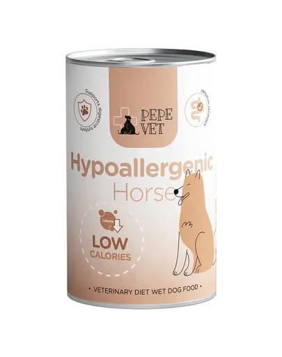 PAKA ZWIERZAKA PEPE Vet Hypoallergenic Horse 400 g hrana umeda pentru caini, destinata sustinerii in cazul intolerantelor alimentare