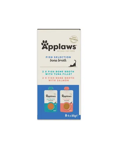 APPLAWS Hrana umeda pentru pisici, pachet multipack 4 x 85 g, mix de peste in supa cu oase de peste