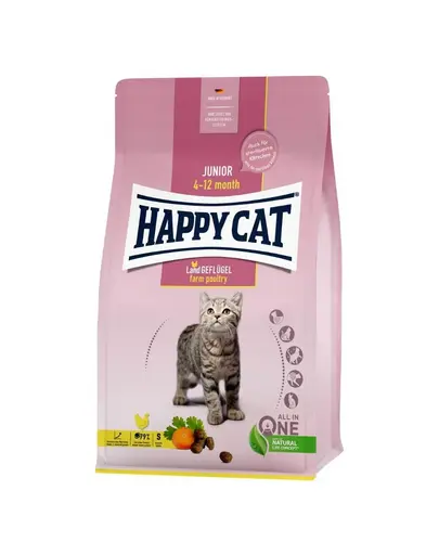 Hrana pentru pisoi 4-12 luni HAPPY CAT Junior Farm Poultry 4 kg cu pasare, morcov si plante aromatice