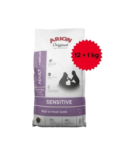 ARION Original Sensitive Medium 12+1 kg pentru caini de talie medie cu sistem digestiv sensibil