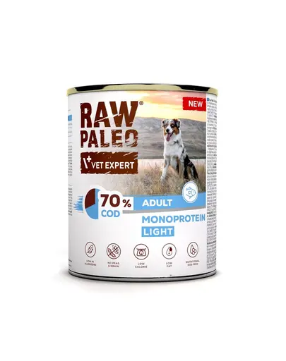 RAW PALEO Light Cod Hrana umeda monoproteica cu cod pentru caini adulti 800 g