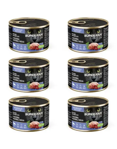 SUPER RAFI Cat cu prepelita si ficat de iepure 6x185 g pentru pisici adulte
