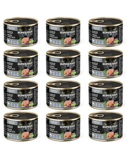 SUPER RAFI Cat cu bibilica si inimi de rata 12x185 g pentru pisici sterilizate