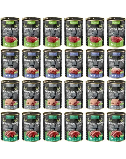 SUPER RAFI Cat Mix 4 Arome 24 x 400 g hrana umeda pentru pisici