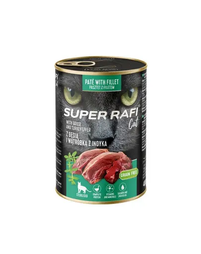 SUPER RAFI Cat rata si ficat de curcan 12x400 g pisici sterilizate