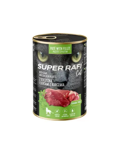 SUPER RAFI Cat vanat si inimi de pui 12x400 g hrana umeda pentru pisici adulte