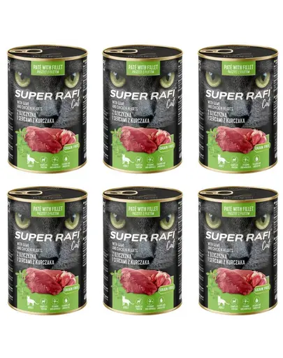SUPER RAFI Cat vanat si inimi de pui 6x400 g hrana umeda pentru pisici adulte