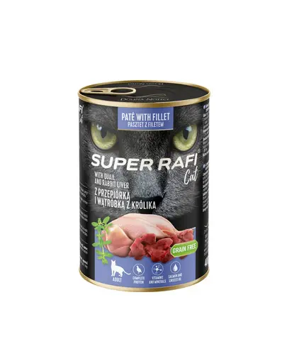 SUPER RAFI Cat prepelita si ficat iepure 6x400 g hrana pisici adulte