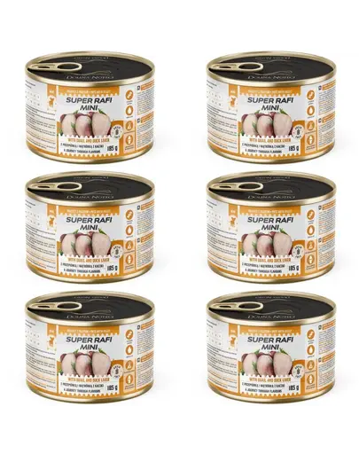 SUPER RAFI Mini cu prepelita si ficat de rata 6x185 g hrana umeda pentru caini de talie mica