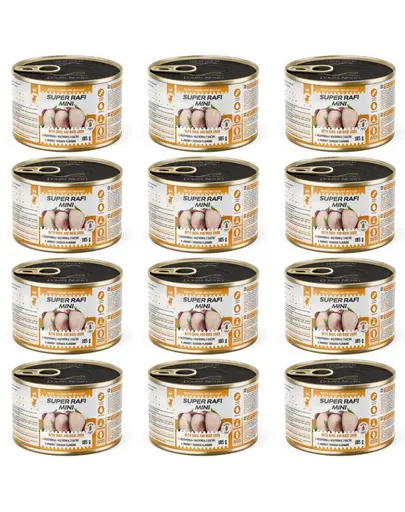 SUPER RAFI Mini cu prepelita si ficat de rata 12x185 g hrana umeda pentru caini de talie mica