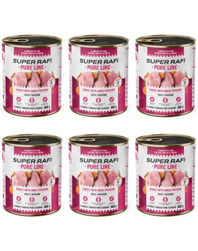 SUPER RAFI Pure Line curcan si cartofi dulci 6x800 g hrana caini adulti