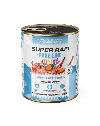 SUPER RAFI Pure Line Junior miel si cartofi dulci 12x800 g hrana pentru catei