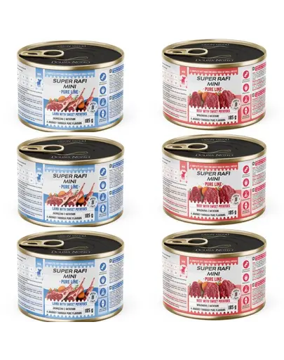 SUPER RAFI Mini Pure Line mix 2 arome 6x185g hrana umeda pentru caini de rase mici