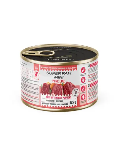 SUPER RAFI Mini Pure Line cu vita si cartof dulce 185 g hrana umeda pentru caini de talie mica