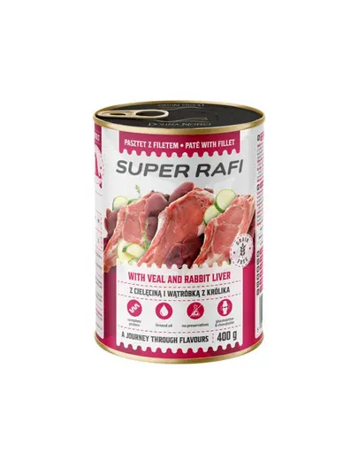 SUPER RAFI Pate cu vitel si ficat de iepure 400 g pentru caini adulti