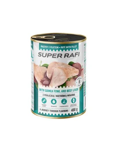 SUPER RAFI Pate cu bibilica si ficat de vita 400 g pentru caini adulti