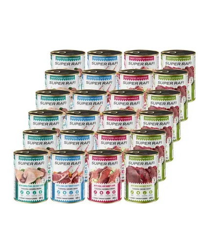 SUPER RAFI Mix de arome 24x400 g hrana umeda pentru caini