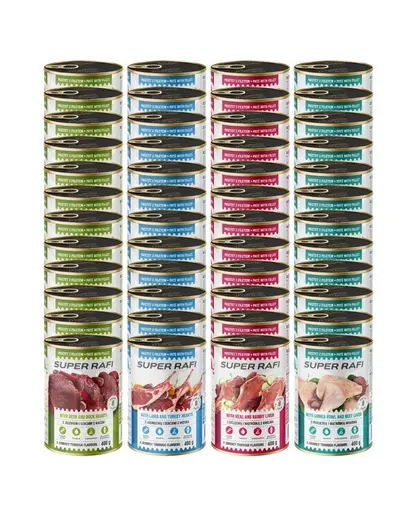 SUPER RAFI Mix de arome 48x400 g hrana umeda pentru caini